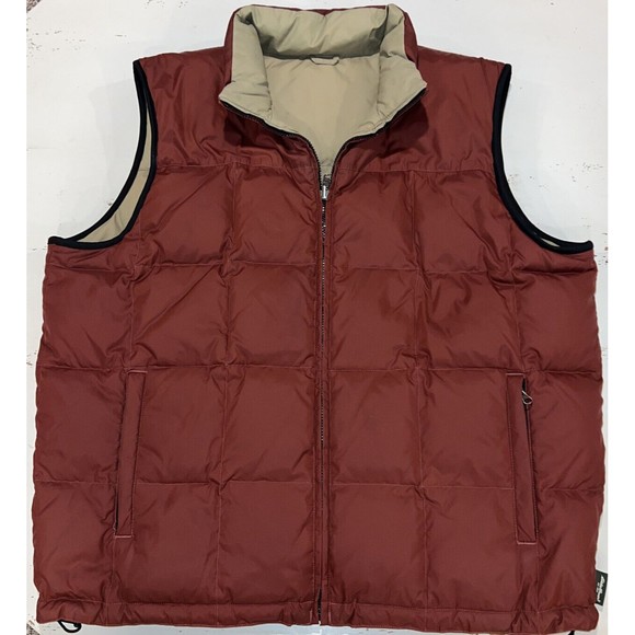 Eddie Bauer Down Puffer Vest Adult Extra Large Red Gray Reversible Goose Mens XL - Picture 1 of 16